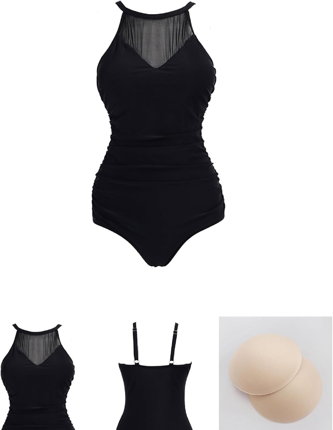 NR41 vientisa maudymosi suknelė su tinkleliu, juoda, dydis 2XL - PIGIUKAI