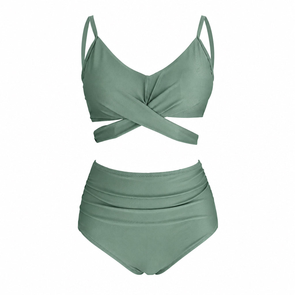 NR107 Acrawnni bikinis, dvi dalys, susikertančiais dirželiais, žalias, dydis XL - PIGIUKAI