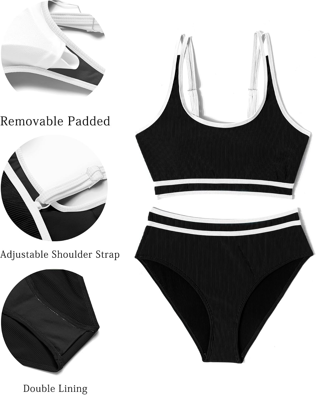 NR1 AI'MAGE bikinis, dvi dalys, juodai baltas, dydis XL - PIGIUKAI