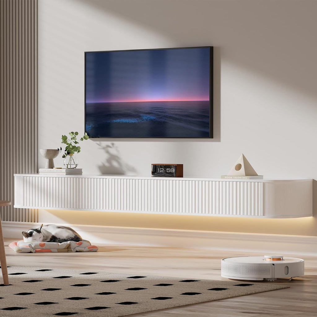 B161 PURFINO balta pakabinama televizoriaus spintelė su RGB LED apšvietimu