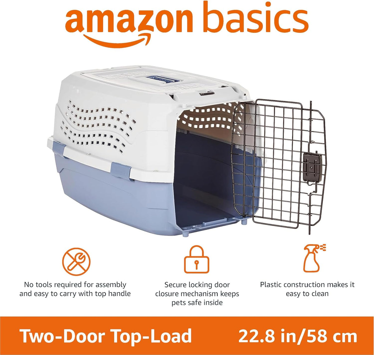 Gyvūnų transportavimo dėžė, AmazonBasics, mėlyna