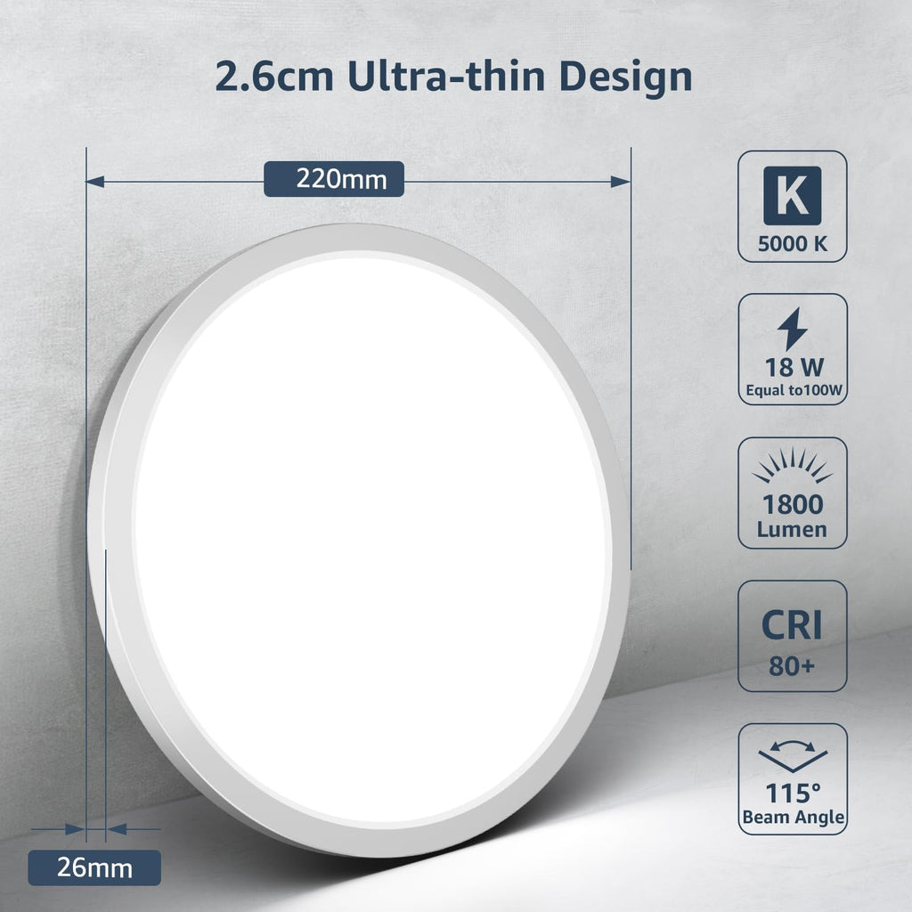 LED lubinė lemputė Lepro, skersmuo 22cm, 18W, vandeniui atspari - PIGIUKAI
