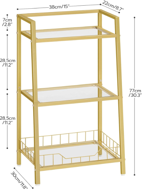 A111 Gold 3-Tier Glass Shelf – for Bathroom and Home