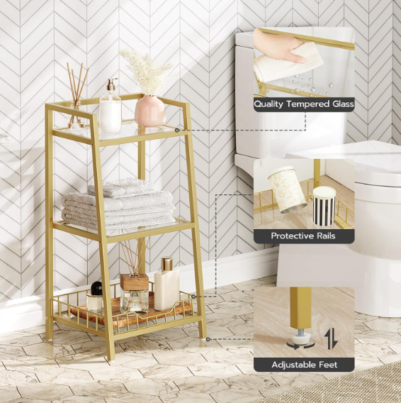 A111 Aukso spalvos 3 aukštų stiklinė lentynėlė – voniai ir namams