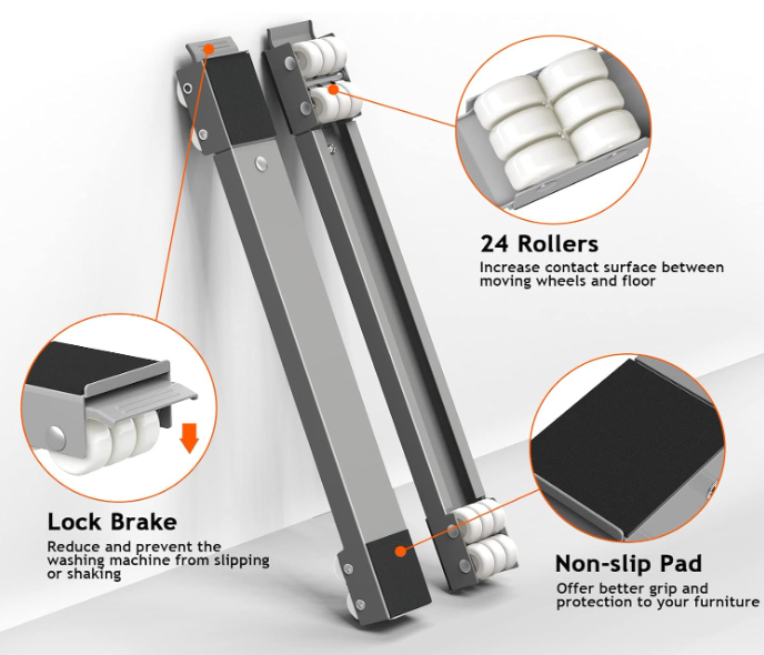 A68 Pilkas buitinės technikos stovas su ratukais