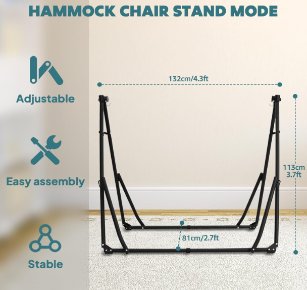 A152 Nešiojamas hamakas–kėdė su stovu