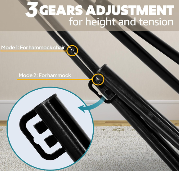 A152 Nešiojamas hamakas–kėdė su stovu