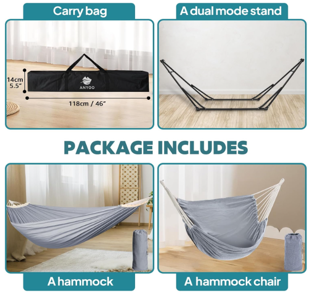 A152 Nešiojamas hamakas–kėdė su stovu