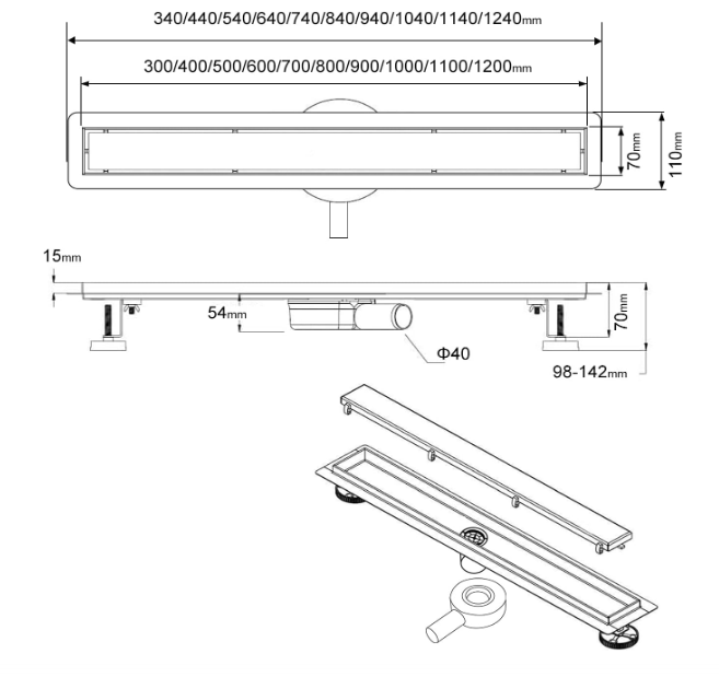 A156 Nerūdijančio plieno dušo latakas