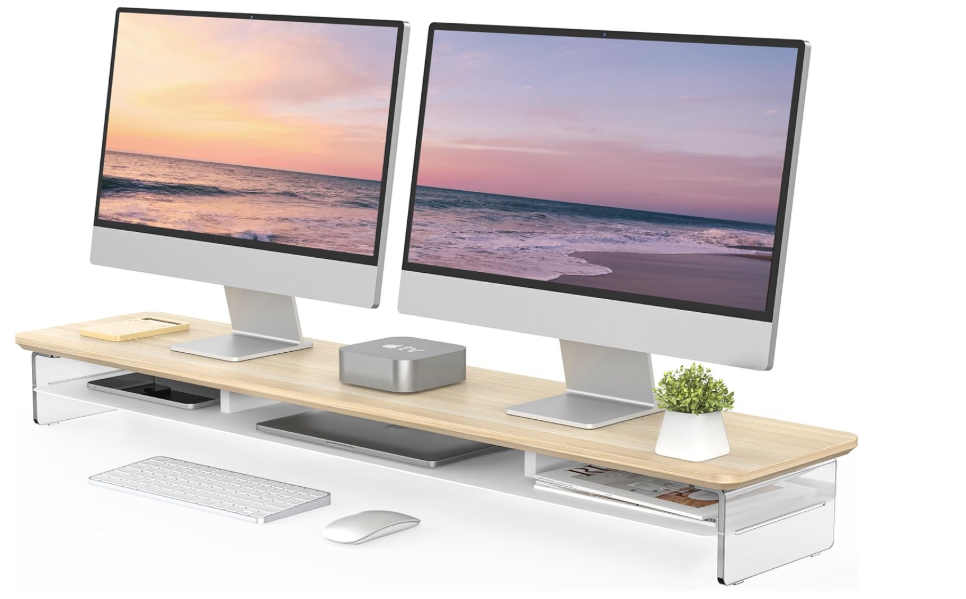 A157 Dvigubas/Trijų Monitorių Stovas su Lentyna