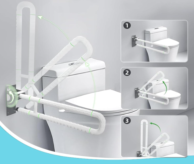 A88 (2vnt) Balti 60cm Porankiai tualetui vyresnio amžiaus žmonėms, neįgaliesiems ir nėščiosioms