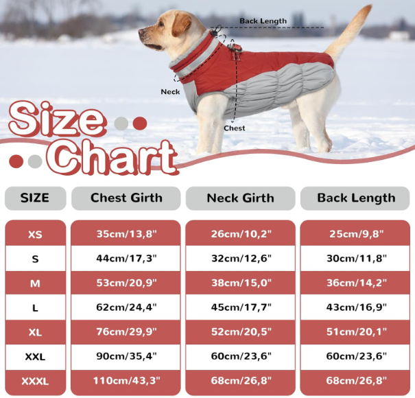 Neperšlampamas žieminis šuns paltas su pašiltinimu – raudonas (XL)