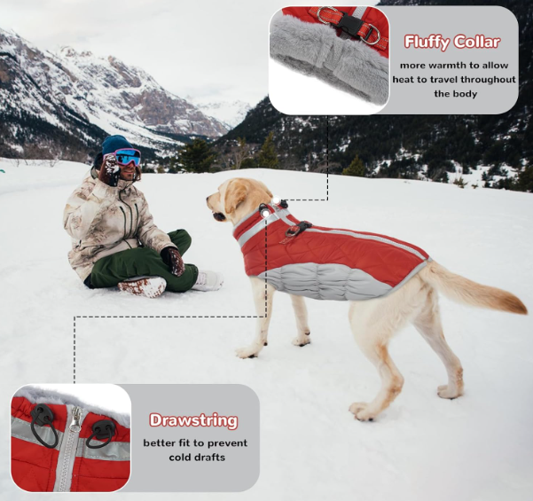 Neperšlampamas žieminis šuns paltas su pašiltinimu – raudonas (XL)