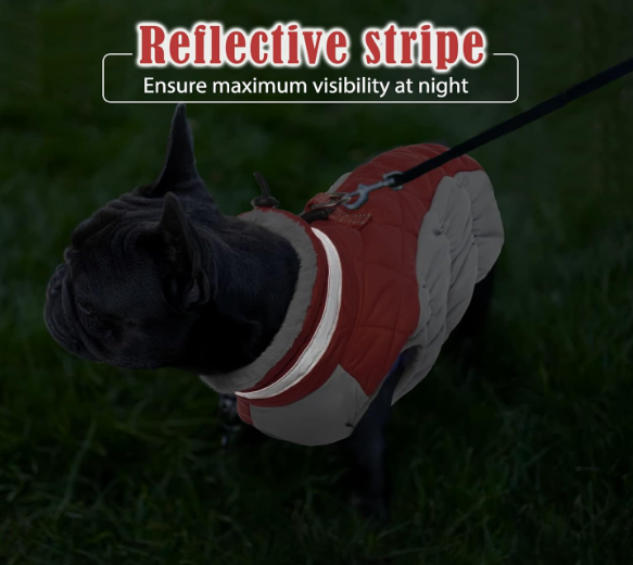 Neperšlampamas žieminis šuns paltas su pašiltinimu – raudonas (XL)