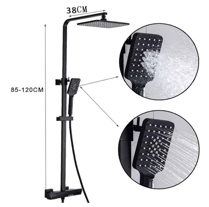 A42 Termostatinė dušo sistema su lietaus efekto galvute – aukštos kokybės žalvarinis korpusas