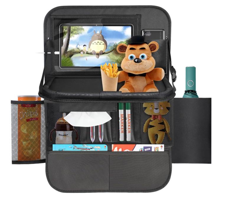 Vaikų Automobilio Sėdynės Organizatorius su Sulankstomu Staliuku ir iPad Dėklu