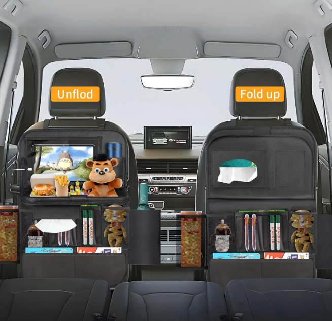 Vaikų Automobilio Sėdynės Organizatorius su Sulankstomu Staliuku ir iPad Dėklu