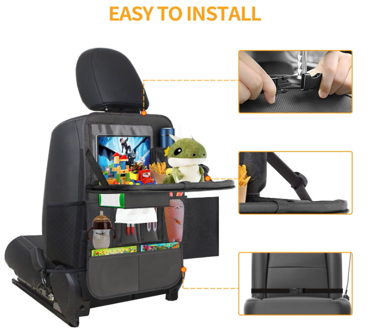 Vaikų Automobilio Sėdynės Organizatorius su Sulankstomu Staliuku ir iPad Dėklu