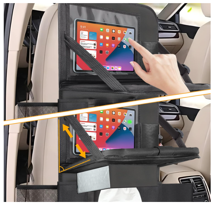 Vaikų Automobilio Sėdynės Organizatorius su Sulankstomu Staliuku ir iPad Dėklu
