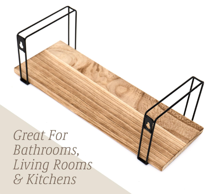 A16  Medinės sieninės lentynos su metaliniais laikikliais