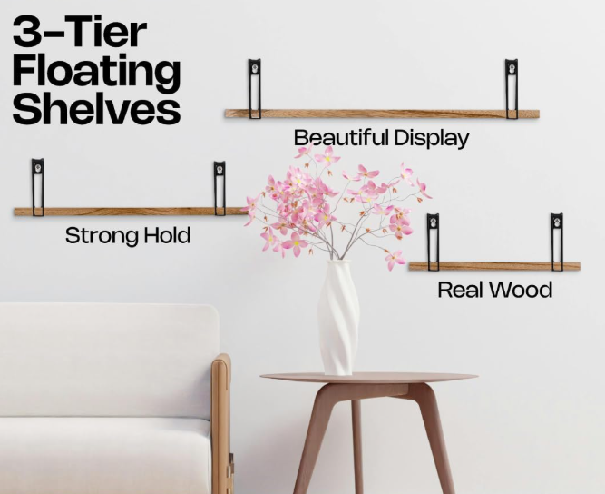 A27 Elegantiškos medinės plaukiojančios sieninės lentynos