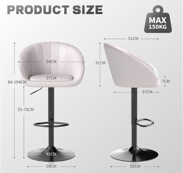 A180 Reguliuojamų Baro Kėdžių Rinkinys (2 vnt.)