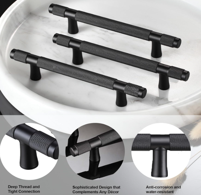 A184 Juodos aliuminio baldų rankenėlės (96 mm tvirtinimo atstumas 5vnt.)