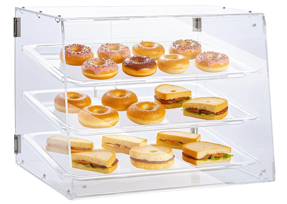 A198 Pažeista prekė. Aukšto skaidrumo akrilinis konditerijos vitrinos dėklas