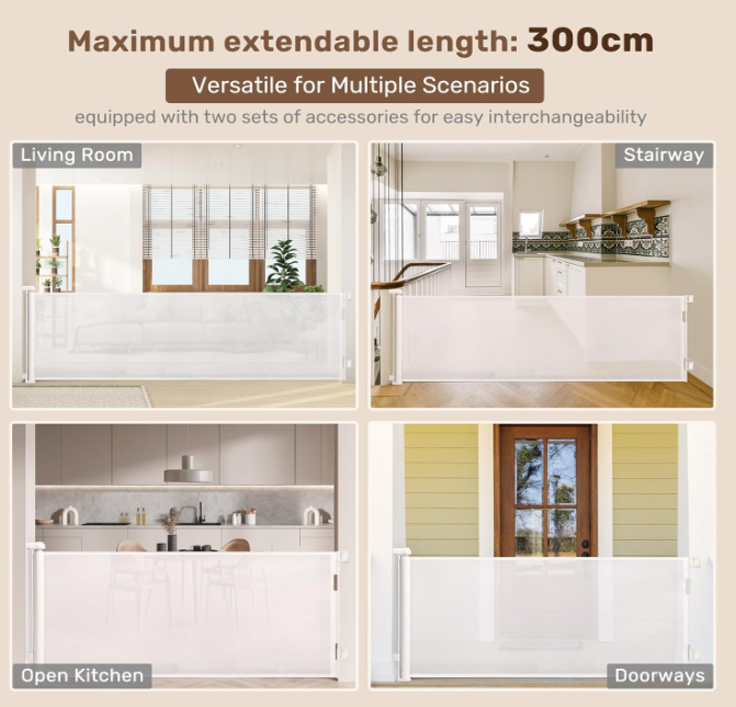 A259 Balta  Ištraukiama Saugumo Tvorelė – 300 cm