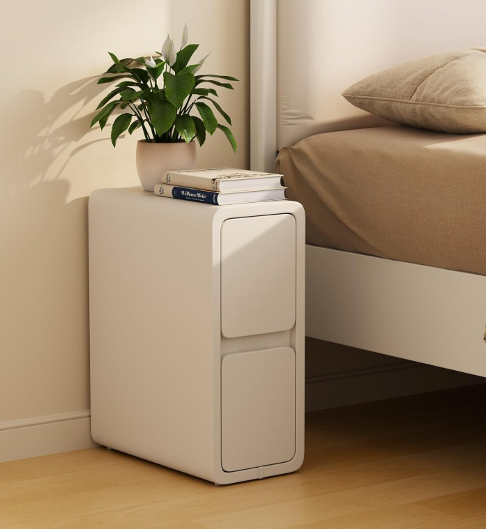 A279 Elegantiškas baltas naktinis staliukas su 2 stalčiais