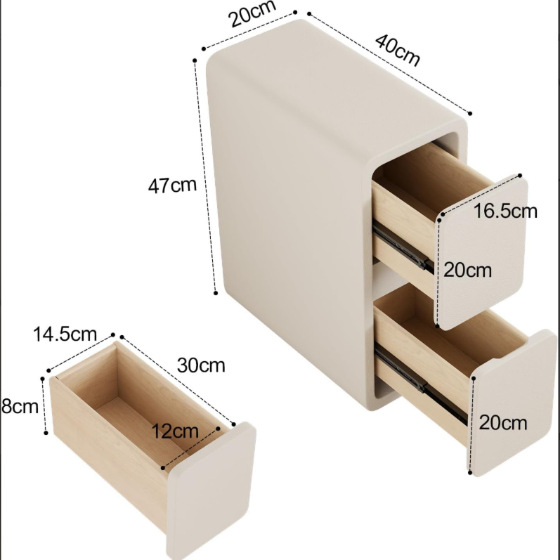 A279 Elegantiškas baltas naktinis staliukas su 2 stalčiais
