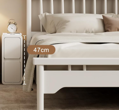 A279 Elegantiškas baltas naktinis staliukas su 2 stalčiais