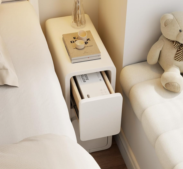 A279 Elegantiškas baltas naktinis staliukas su 2 stalčiais