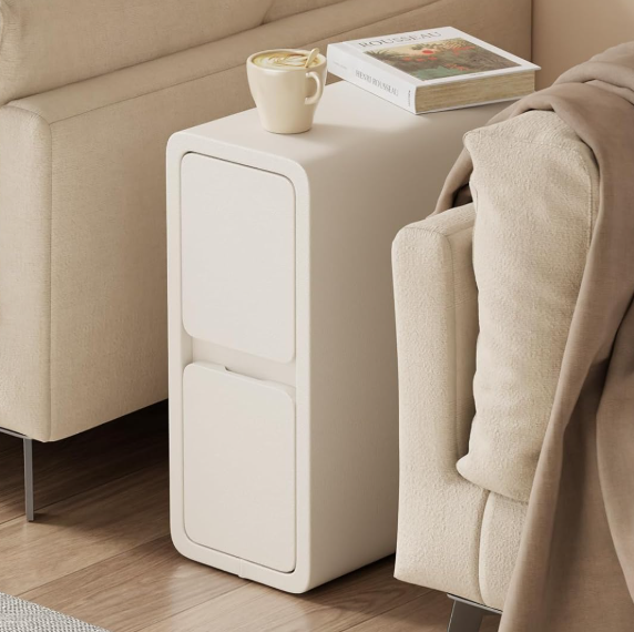 A279 Elegantiškas baltas naktinis staliukas su 2 stalčiais