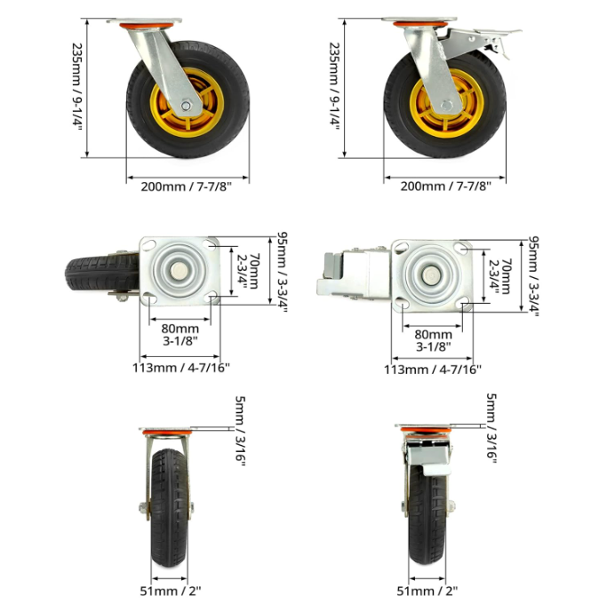 A285 Pramoniniai ratukai su stabdžiais