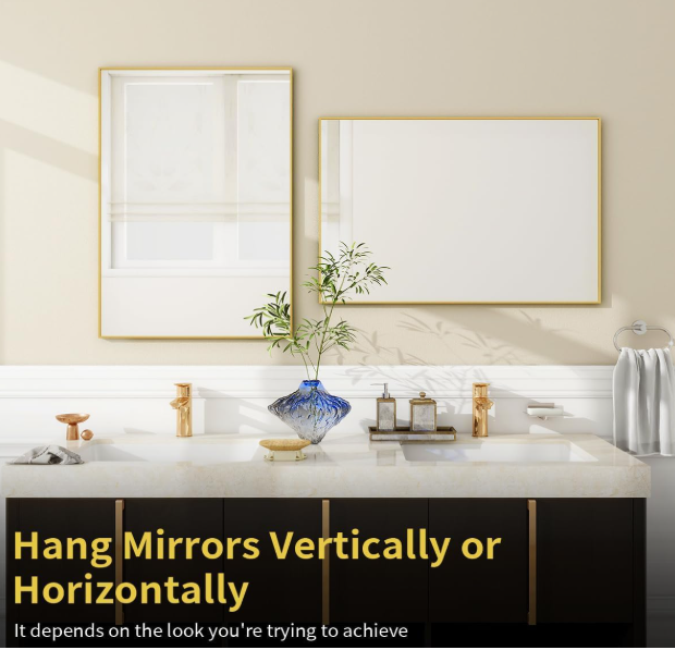 A290 Stačiakampis sieninis veidrodis auksiniu rėmu