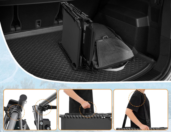 A296 Pažeista prekė. Juodas sulankstomas gultas–kėdė su paminkštinimu.