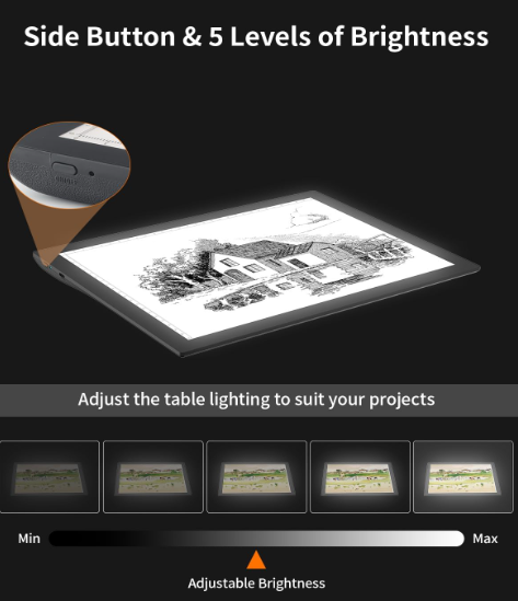A307 A4 LED Šviesos Planšetė Piešimui ir Perpiešimui su Reguliuojamu Ryškumu