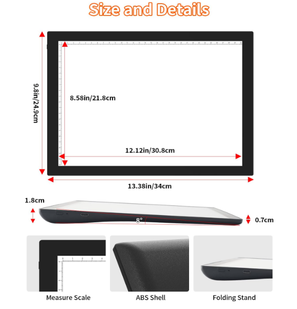 A307 A4 LED Šviesos Planšetė Piešimui ir Perpiešimui su Reguliuojamu Ryškumu