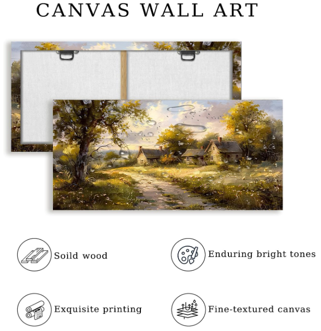 A313 Drobės Paveikslas su kaimo vaizdu