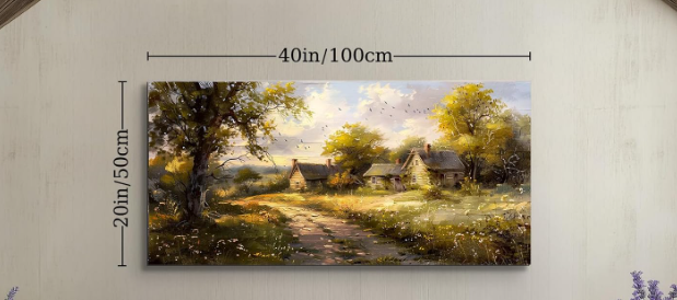 A313 Drobės Paveikslas su kaimo vaizdu