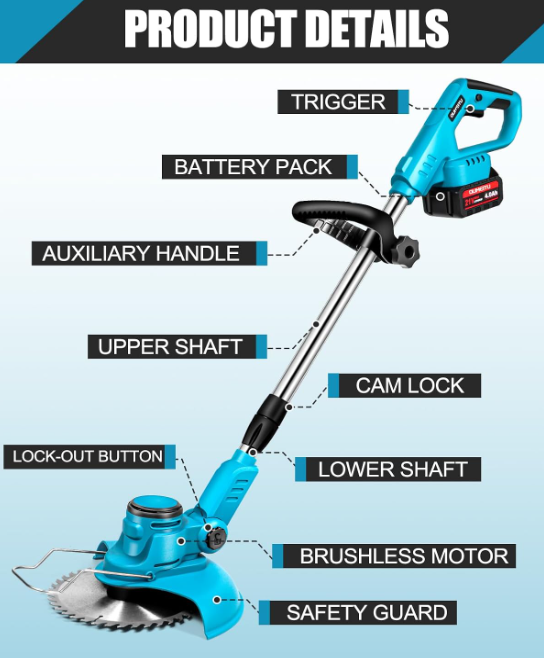 A321 Akumuliatorinis 3-in-1 Žolės Trimeris su 2 Baterijomis