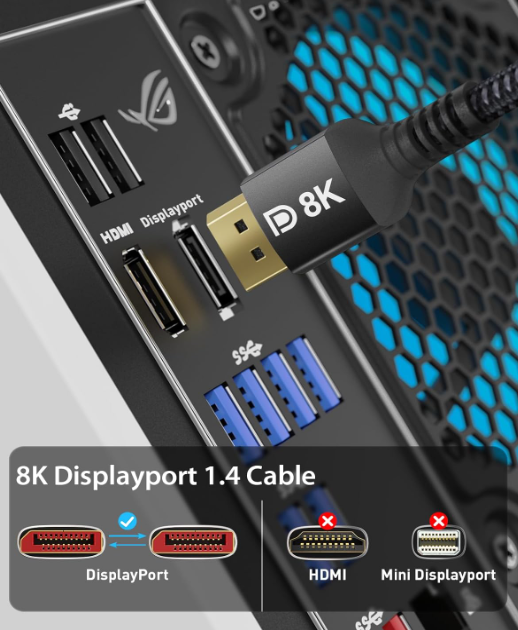 A337 DisplayPort 1.4 laidas 8K / 32.4Gbps (2 m)