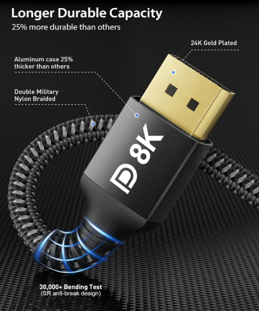 A337 DisplayPort 1.4 laidas 8K / 32.4Gbps (2 m)