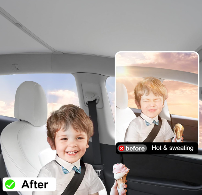 A340 Stoglangio saulės skydelis Tesla Model Y 2020–2025