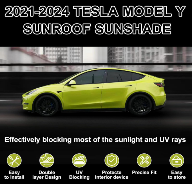 A340 Stoglangio saulės skydelis Tesla Model Y 2020–2025
