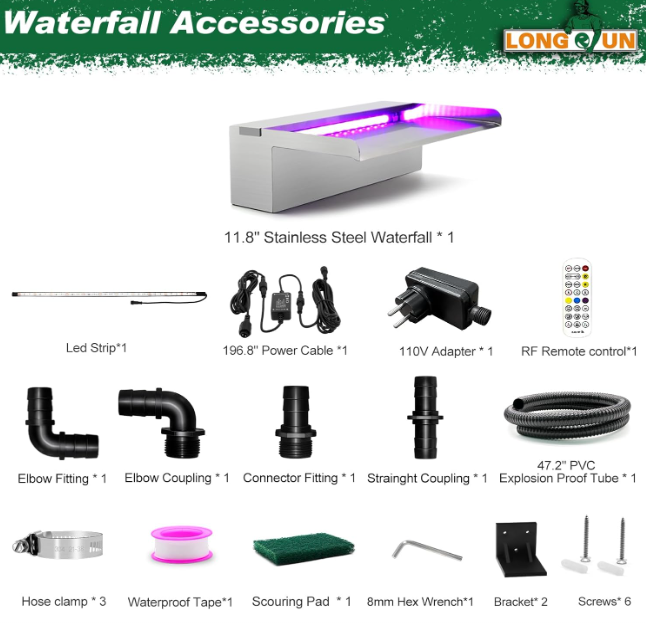 Dekoratyvine vandens kaskada su LED Apšvietimu