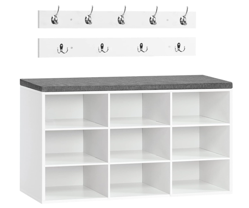 A343 Pažeista prekė.  Daugiafunkcinis batų suoliukas su paltų kabykla