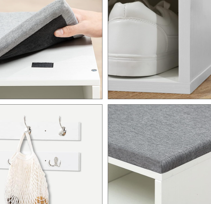 A343 Pažeista prekė.  Daugiafunkcinis batų suoliukas su paltų kabykla