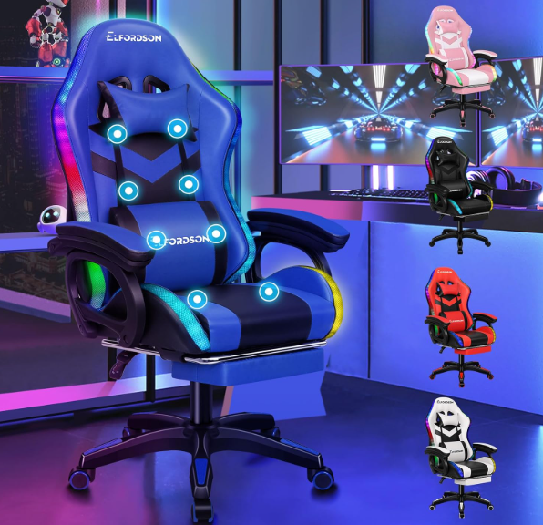 A356 LED žaidimų kėdė – RGB apšvietimas, masažas, 180 kg